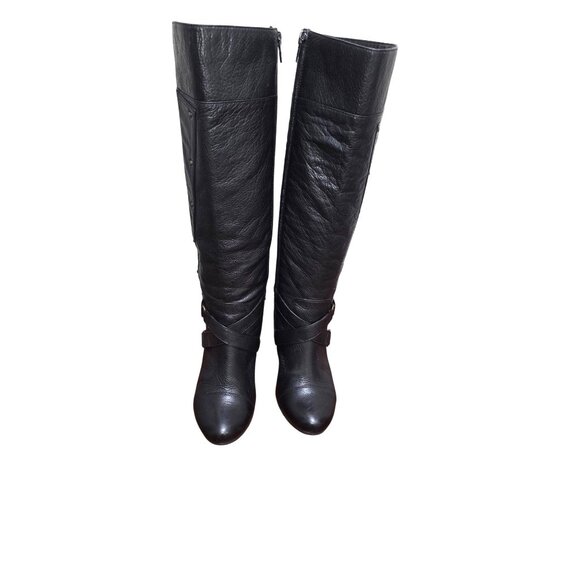 Miz Mooz Jennfer Women's Black Knee-High Leather Boots Studded Side Details & Bu - Picture 1 of 12